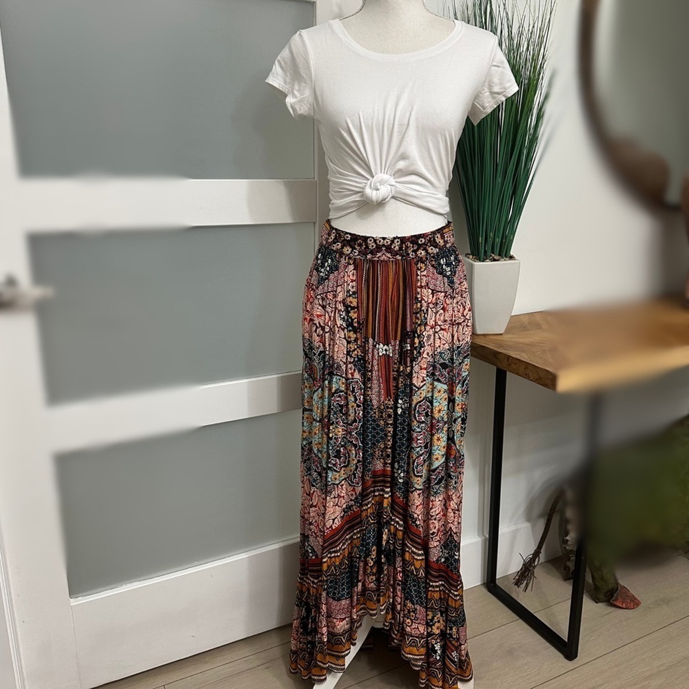 Bhanuni By Jyoti Allaire Hi Lo Hem Maxi Skirt Multicolor SZ 2 Flowy Patchwork
